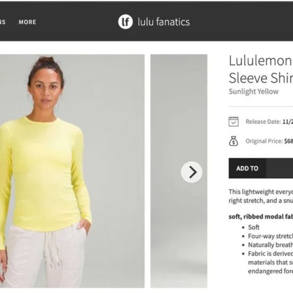 NWT Sunlight Yellow lululemon Hold Tight Long Sleeve Shirt Sz 6 - Picture 5 of 6